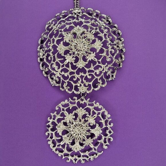 Silver Rhodium Filigree Pendant Necklace - Picture 5 of 12